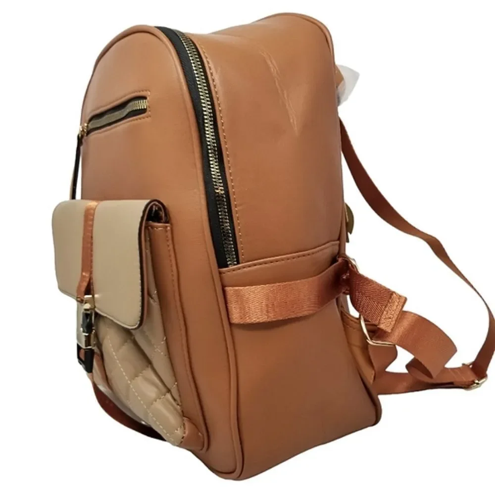 Brown and Khaki Large Square Backpack Purse